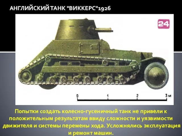 Английский танк "Виккерс"1926 АНГЛИЙСКИЙ ТАНК "ВИККЕРС"1926 Попытки создать колесно-гусеничный танк не привели