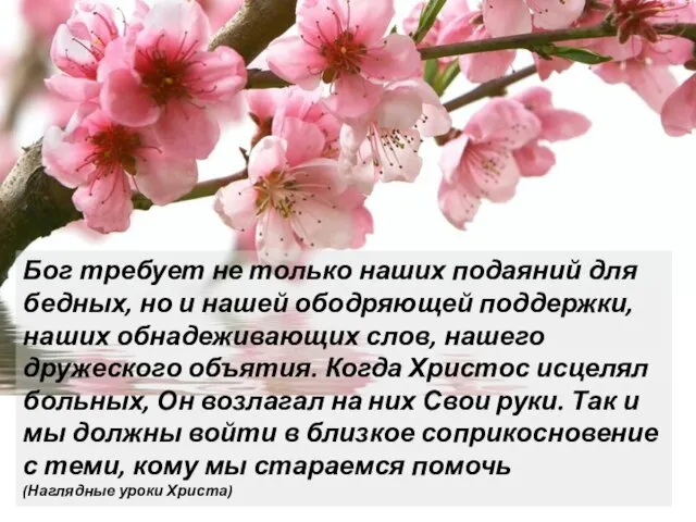 Бог требует не только наших подаяний для бедных, но и нашей ободряющей