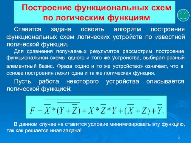 Построение функциональных схем по логическим функциям Ставится задача освоить алгоритм построения функциональных