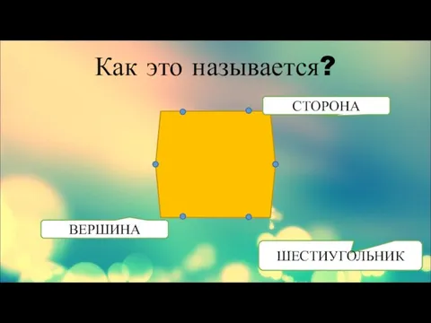 Как это называется? ШЕСТИУГОЛЬНИК СТОРОНА ВЕРШИНА