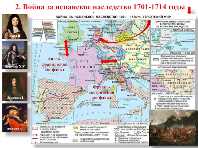 2. Война за испанское наследство 1701-1714 годы Карл II Людовик XIV Леопольд