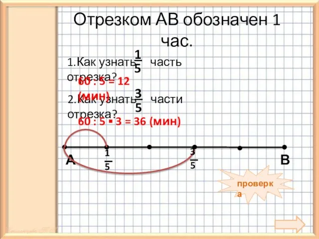 Отрезком АВ обозначен 1 час. А В 1.Как узнать часть отрезка? 2.Как