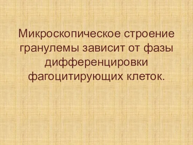 Микроскопическое строение гранулемы зависит от фазы дифференцировки фагоцитирующих клеток.