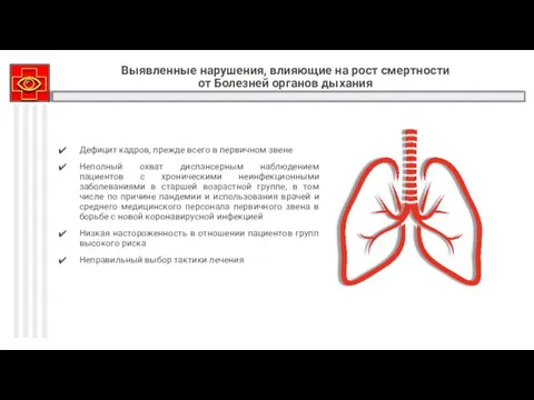 Выявленные нарушения, влияющие на рост смертности от Болезней органов дыхания Дефицит кадров,
