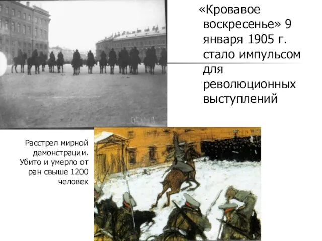 «Кровавое воскресенье» 9 января 1905 г. стало импульсом для революционных выступлений Расстрел