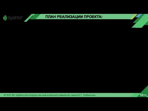 ФГБОУ ВО «Кубанский государственный аграрный университет имени И.Т. Трубилина» 12/14 ПЛАН РЕАЛИЗАЦИИ