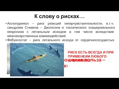 К слову о рисках… Аллопуринол – риск реакций гиперчувствительности, в.т.ч. синдрома Стивена