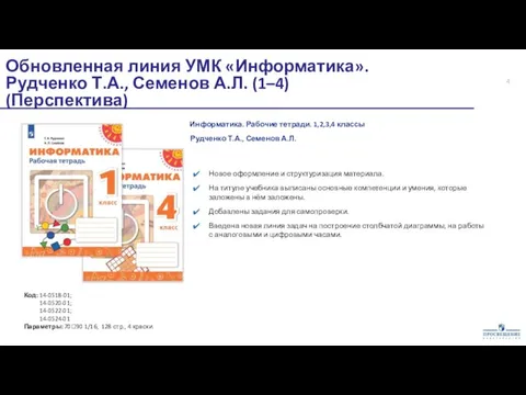 Информатика. Рабочие тетради. 1,2,3,4 классы Код: 14-0518-01; 14-0520-01; 14-0522-01; 14-0524-01 Параметры: 7090