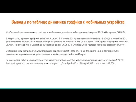 Выводы по таблице динамика трафика с мобильных устройств Наибольший рост поискового трафика