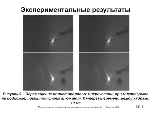 Экспериментальные результаты Моделирование и экспериментальное исследование разрушения… Васильев В.С. 13/16 Рисунок 9