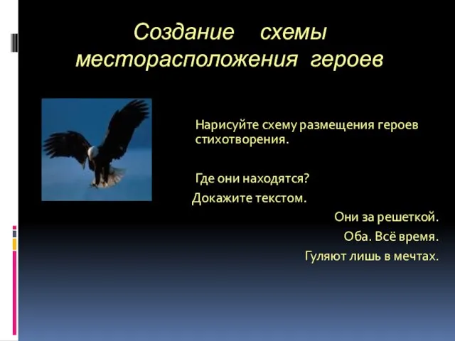 Создание схемы месторасположения героев Нарисуйте схему размещения героев стихотворения. Где они находятся?