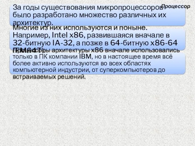 За годы существования микропроцессоров было разработано множество различных их архитектур. Многие из