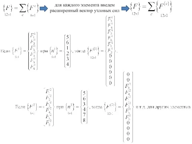 для каждого элемента введем расширенный вектор узловых сил