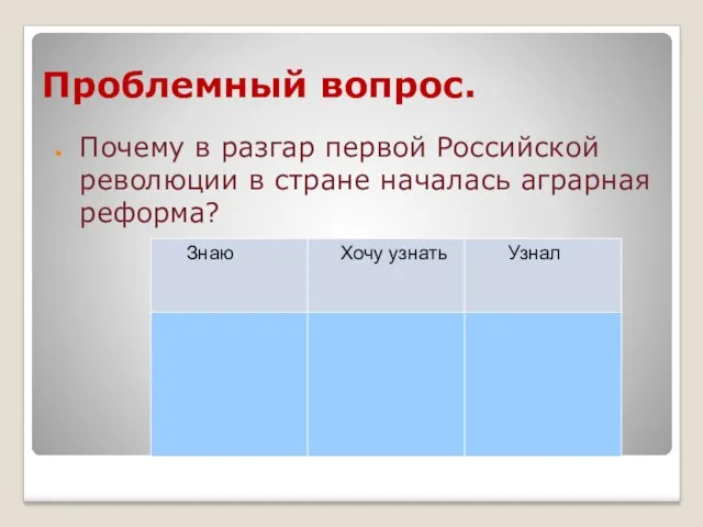 Проблемный вопрос. Почему в разгар первой Российской революции в стране началась аграрная реформа?