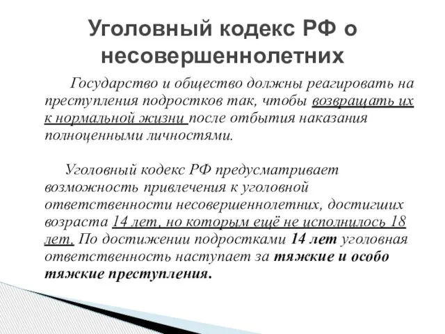 Государство и общество должны реагировать на преступления подростков так, чтобы возвращать их