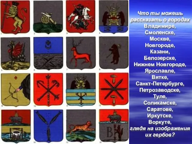 Что ты можешь рассказать о городах Владимире, Смоленске, Москве, Новгороде, Казани, Белозерске,