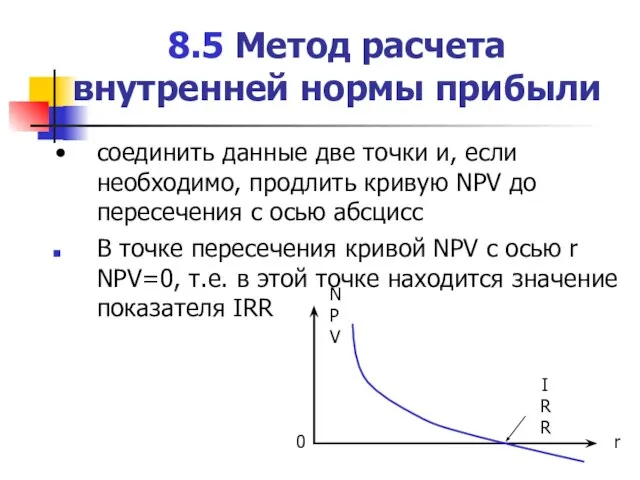 8.5 Метод расчета внутренней нормы прибыли соединить данные две точки и, если