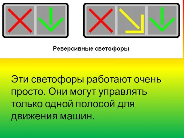 Эти светофоры работают очень просто. Они могут управлять только одной полосой для движения машин.