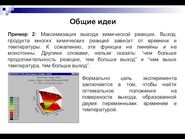 Общие идеи Пример 2: Максимизация выхода химической реакции. Выход продукта многих химических