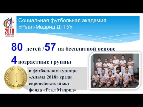 80 детей /57 на бесплатной основе 4 возрастные группы в футбольном турнире