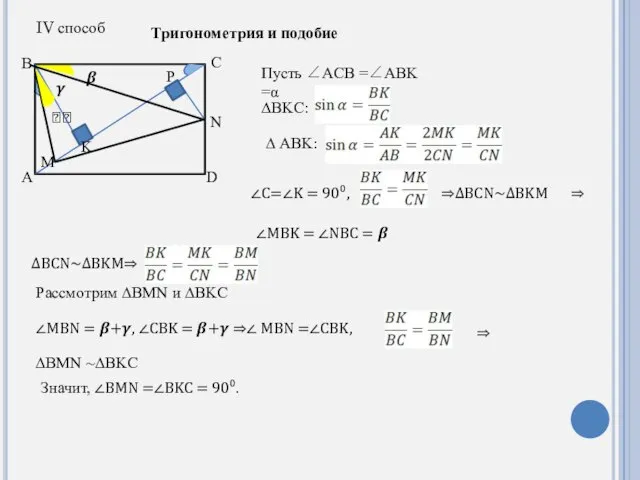 A B C M N K D P IV способ Тригонометрия и