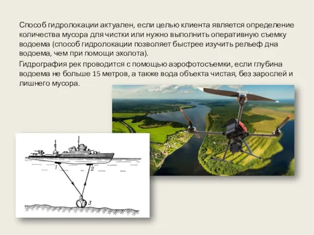 Способ гидролокации актуален, если целью клиента является определение количества мусора для чистки