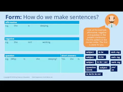 Form: How do we make sentences? Copyright © 2018 by Pearson Education