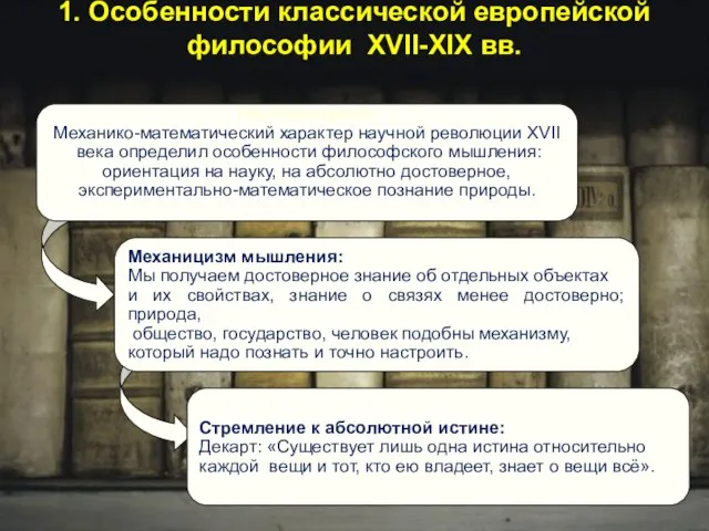 1. Особенности классической европейской философии XVII-XIX вв. Наукоцентризм: Механико-математический характер научной революции