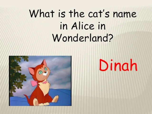 What is the cat’s name in Alice in Wonderland? Dinah