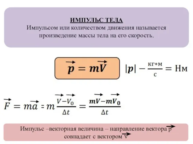 ИМПУЛЬС ТЕЛА Импульсом или количеством движения называется произведение массы тела на его