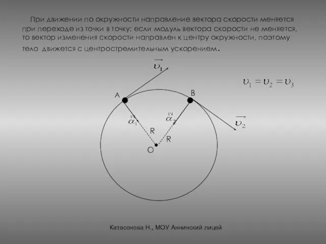 При движении по окружности направление вектора скорости меняется при переходе из точки