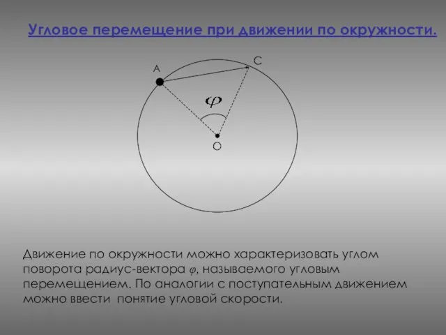 Угловое перемещение при движении по окружности. А Движение по окружности можно характеризовать