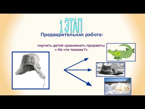 Предварительная работа: научить детей сравнивать предметы « На что похоже?» 1 ЭТАП