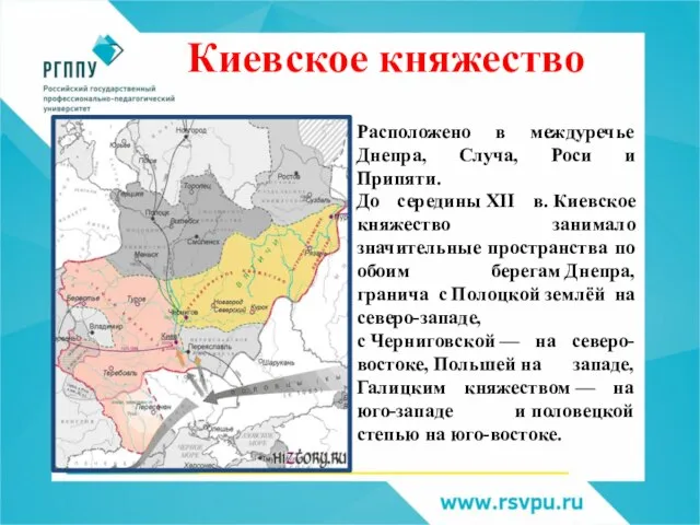 Киевское княжество Расположено в междуречье Днепра, Случа, Роси и Припяти. До середины