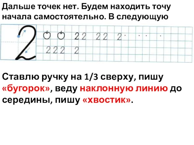 Дальше точек нет. Будем находить точу начала самостоятельно. В следующую клетку… Ставлю