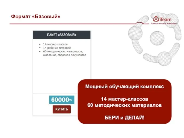 Формат «Базовый» Мощный обучающий комплекс 14 мастер-классов 60 методических материалов БЕРИ и ДЕЛАЙ!