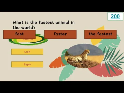 What is the fastest animal in the world? Lion Cheetah Tiger 200 fast faster the fastest