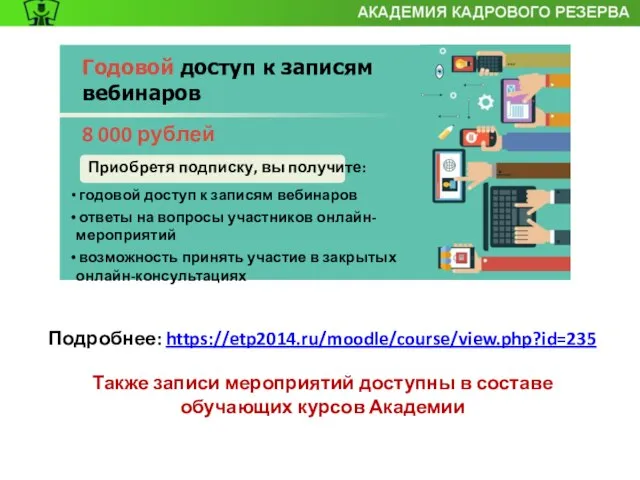 Годовой доступ к записям вебинаров 8 000 рублей Приобретя подписку, вы получите: