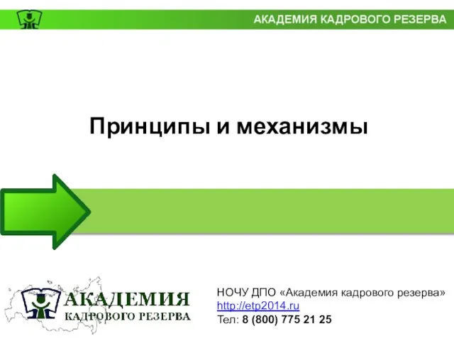 НОЧУ ДПО «Академия кадрового резерва» http://etp2014.ru Тел: 8 (800) 775 21 25 Принципы и механизмы