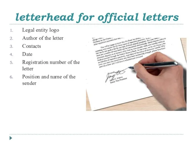 letterhead for official letters Legal entity logo Author of the letter Contacts
