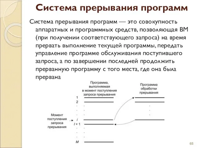 Система прерывания программ Система прерывания программ — это совокупность аппаратных и программных