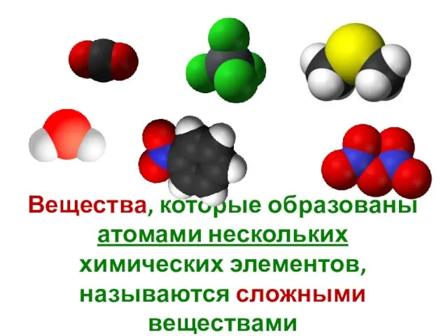 Вещества, которые образованы атомами нескольких химических элементов, называются сложными веществами