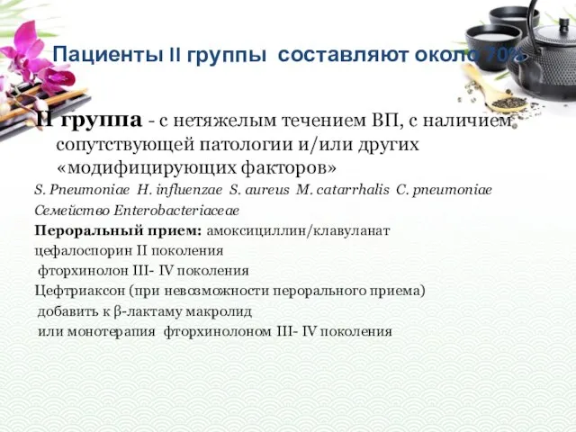 Пациенты II группы составляют около 70% II группа - с нетяжелым течением