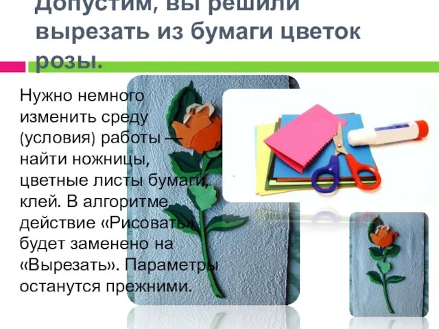 Допустим, вы решили вырезать из бумаги цветок розы. Нужно немного изменить среду