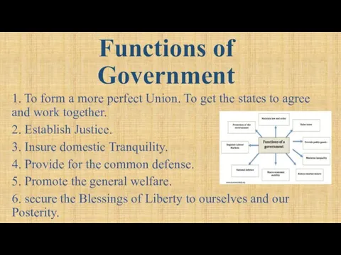 Functions of Government 1. To form a more perfect Union. To get