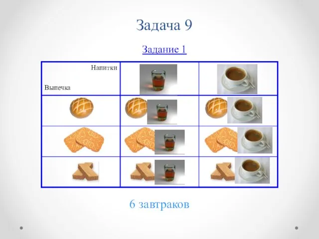 Задача 9 Задание 1 6 завтраков