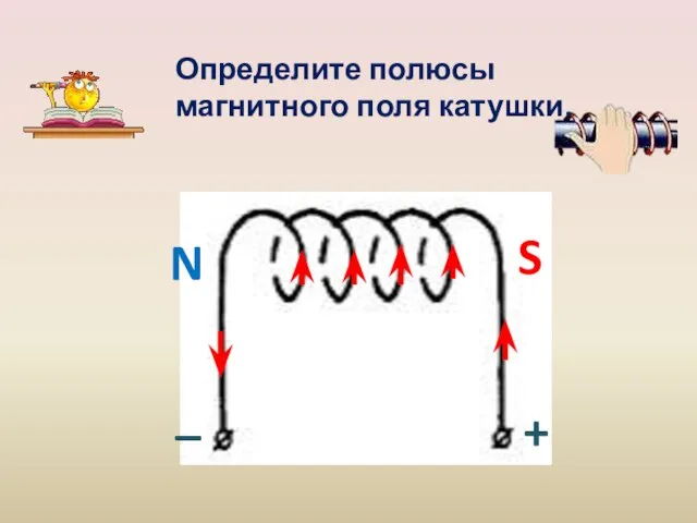 S N + _ Определите полюсы магнитного поля катушки.