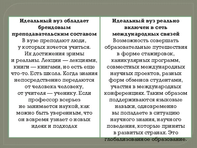 Идеальный вуз обладает брендовым преподавательским составом В вузе преподают люди, у которых