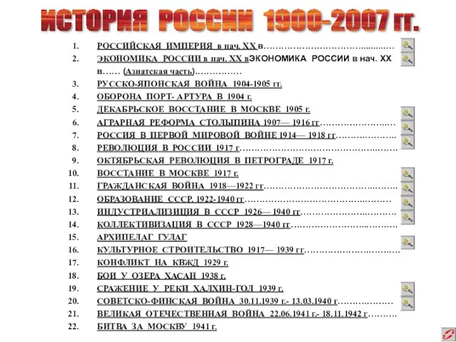 ИСТОРИЯ РОССИИ 1900-2007 гг. РОССИЙСКАЯ ИМПЕРИЯ в нач. XX в……………………………..........… ЭКОНОМИКА РОССИИ