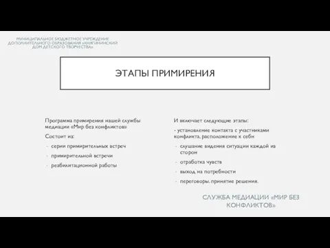 МУНИЦИПАЛЬНОЕ БЮДЖЕТНОЕ УЧРЕЖДЕНИЕ ДОПОЛНИТЕЛЬНОГО ОБРАЗОВАНИЯ «КНЯГИНИНСКИЙ ДОМ ДЕТСКОГО ТВОРЧЕСТВА» Программа примирения нашей